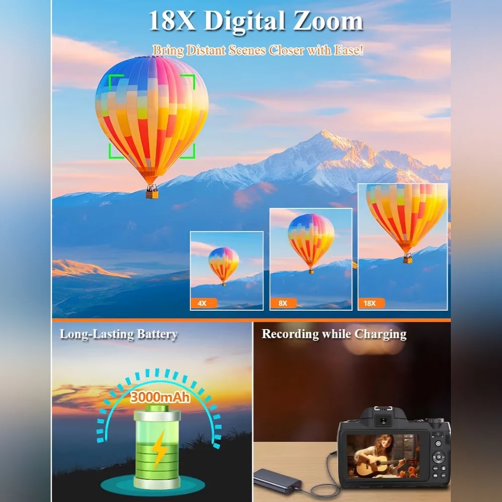 Digital Camera with Touch Screen And Assessories - Black